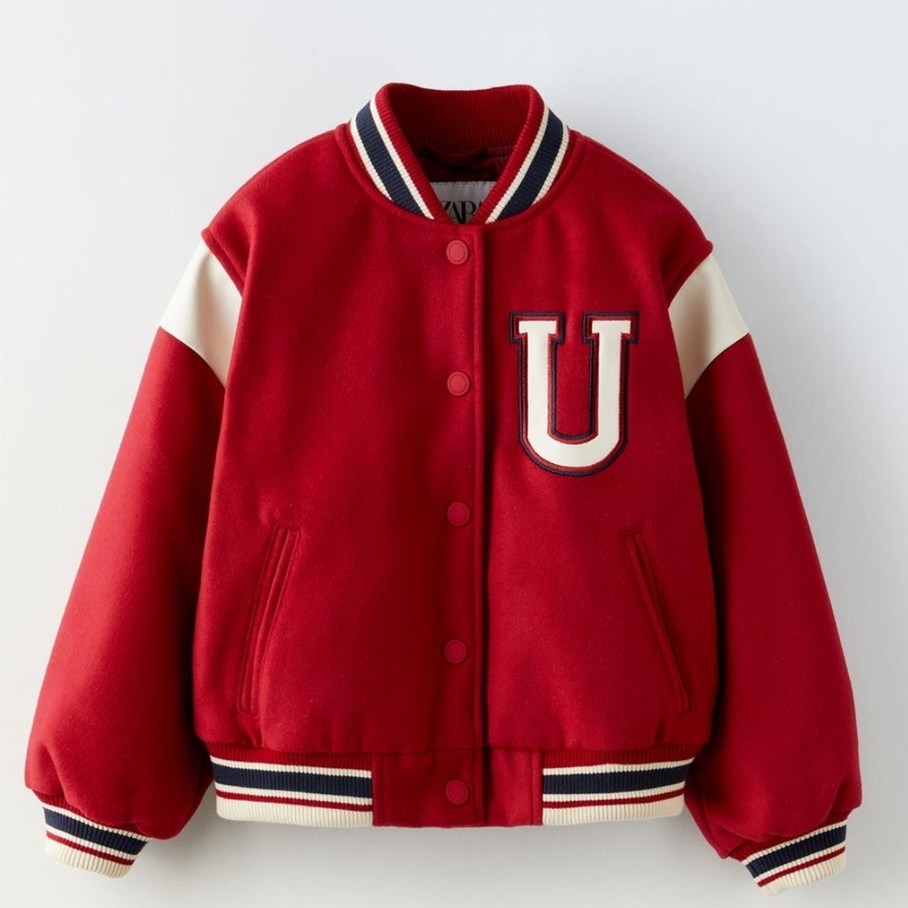 Zara Kids Red and White Varsity Jacket